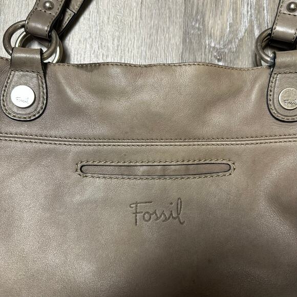 Fossil Gray Leather Satchel Shoulder Bag - Picture 2 of 9